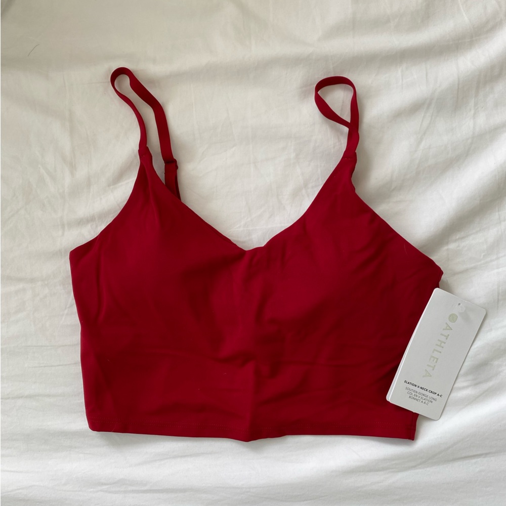 NWT Athleta Elation V-Neck Crop A-C Sz S Candy Red